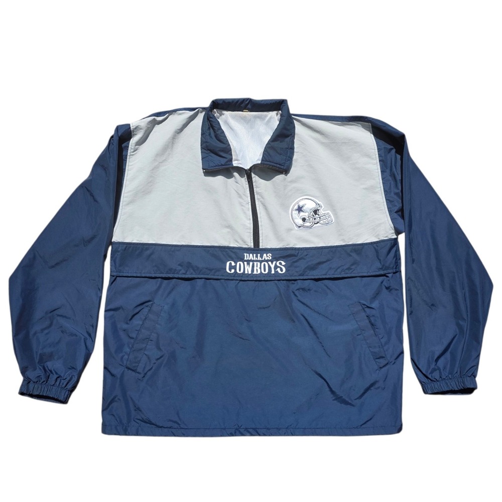 Dallas Cowboys Windbreaker Pullover Jacket Mens 2XL NFL Blue Gray Vintage Style